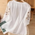 thumbnail image 2 of Dazajoo Womens Linen Embroidered Tops 3/4 Sleeve Boho Ethnic Style Peasant Tee Dressy Casual Round Neck Vintage Shirts,White,XL, 2 of 7