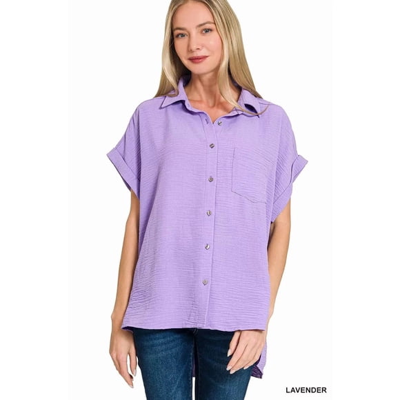 I AM A FASHION JUNKY Zenana Woven Airflow Button Down Shirt
