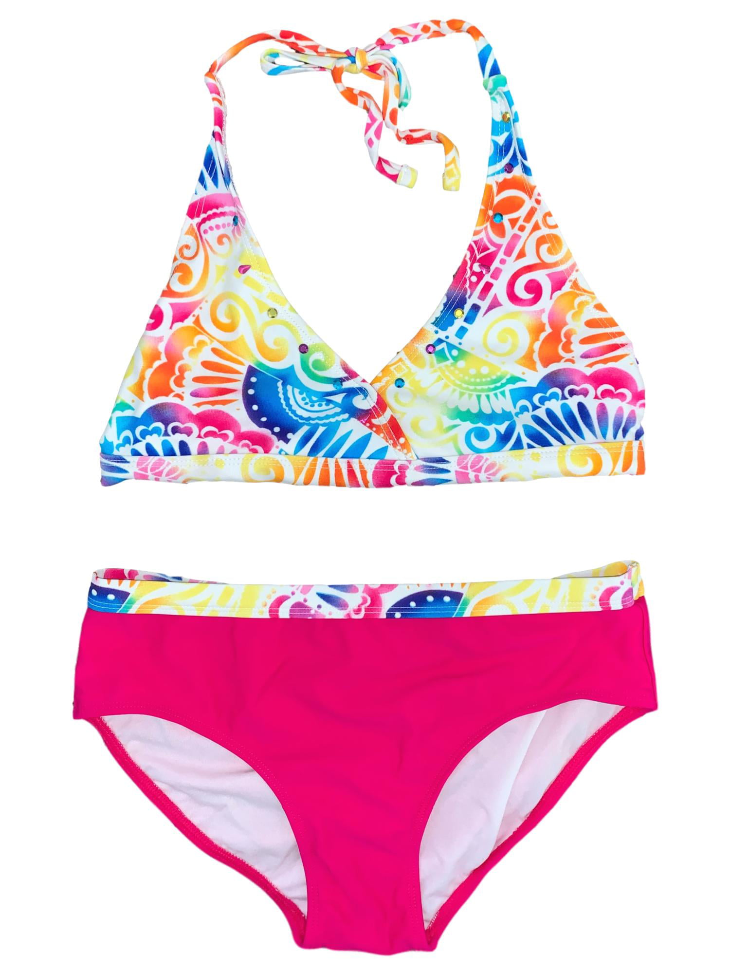 Girls Rainbow Tribal Print 2 Piece Bathing Suit Swim Set Swimwear XL ...