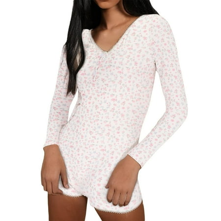 Jumpsuit Women S Long Sleeve Jumpsuit Long Sleeve Bodysuit V Neck Bodycon Shorts Stretchy Onesie Romper  Women S Polyester Jumpsuit L