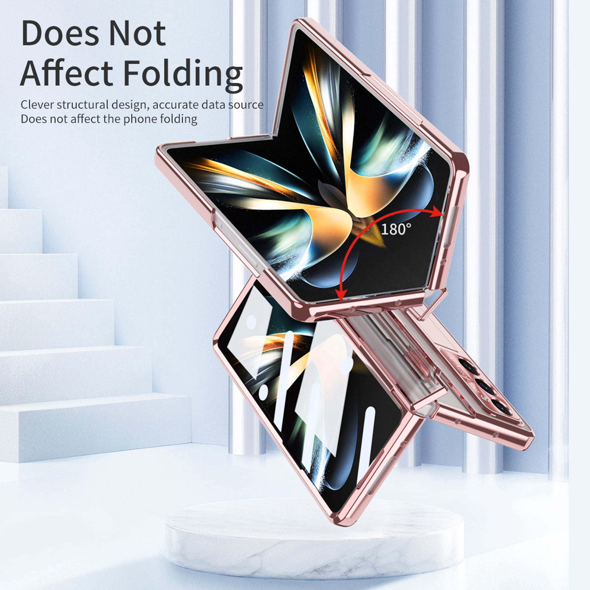 Dteck for Samsung Galaxy Z Fold 5 Case, Hinge Protection with Kickstand, Transparent Clear Back Cover with Built-in Screen Protector Shockproof Full Protective Phone Case for Z Fold5 2023,Rosegold