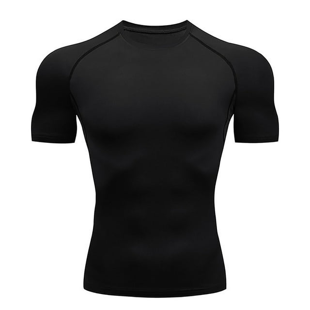 Hombre cool Dry camisa ajustada de manga corta camiseta deportiva camisa de entrenamiento deportivo camisa negra l