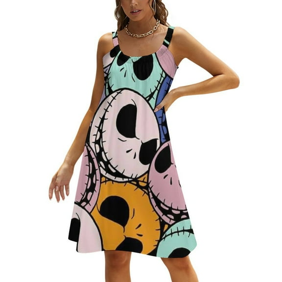 The Nightmare Before Christmas Womens Dress Loose Sleeveless Beach Sling Skirt Soft Summer Swimwear Cover Up S