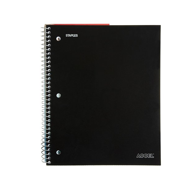 Staples Accel 1Subject Notebook 8" x 10.5" Wide Ruled 100 Sh. Black