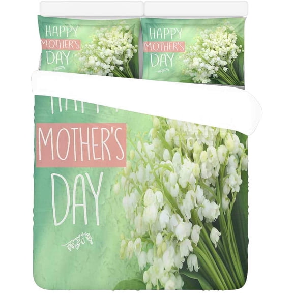 FMSHPON 3 Piece Bedding Set Valley Lilies Mother's Day Twin Size Duvet Cover with 2 Pillowcase for Home Bedding Room Decoration