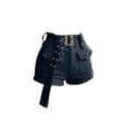 thumbnail image 4 of Vintage Women's Denim Shorts Hight Waisted Y2k Casual Jeans Cargo Pants Gothic Black Stylish Short Jeans With Belt Summer New-Black-L, 4 of 7