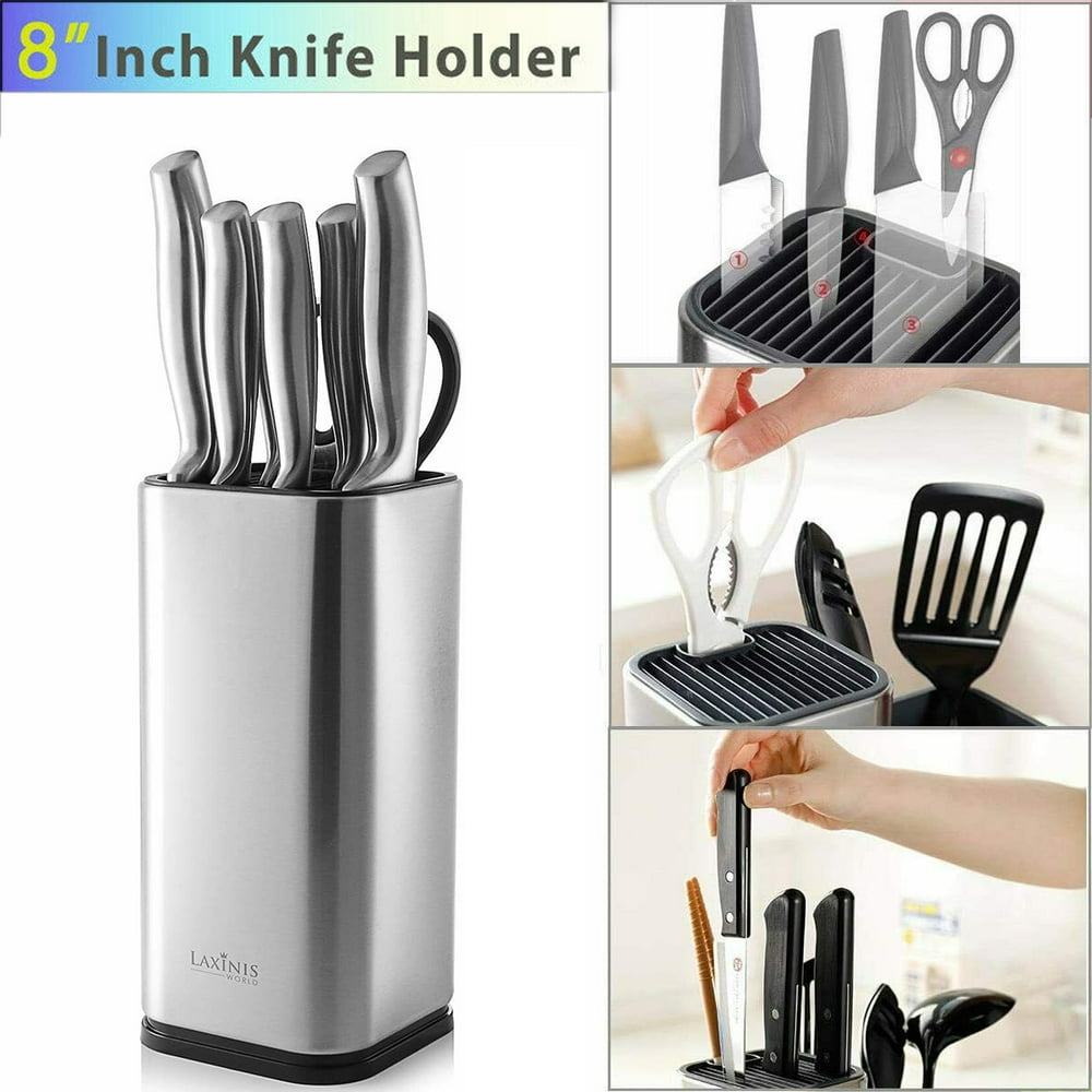 Stainless Steel Universal Knife Block Holder with Slots, Space Saver Knife Storage without