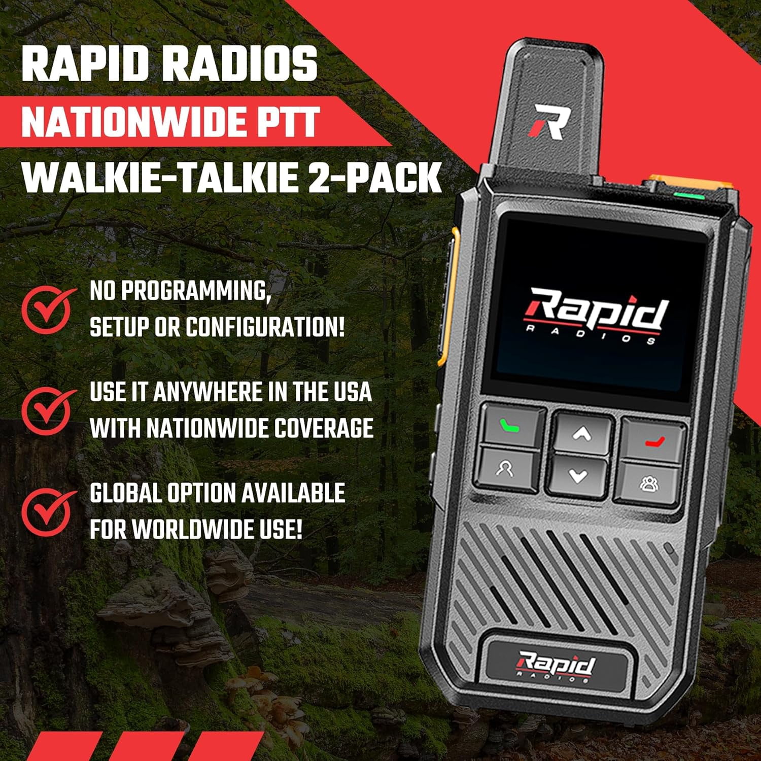 Rapid Radios Nationwide LTE Walkie-Talkie, Two-Way Radio, Unlimited Range POC, 2 pack
