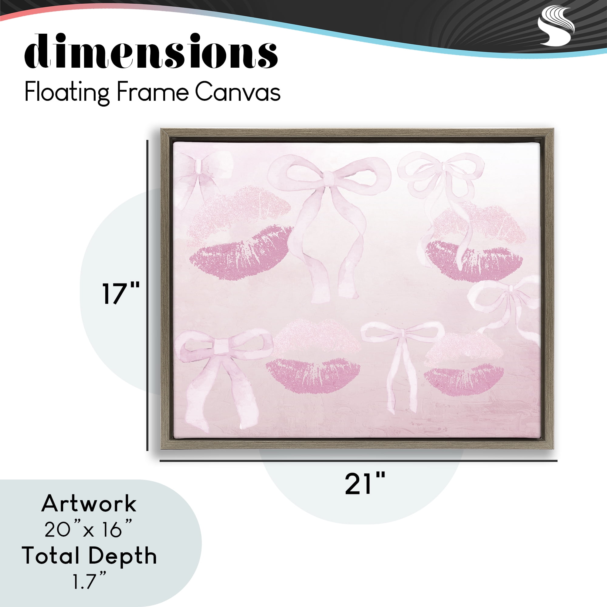 Dreamy Bows & Lips Brown Framed Floater Canvas Wall Art, design by Kim Allen