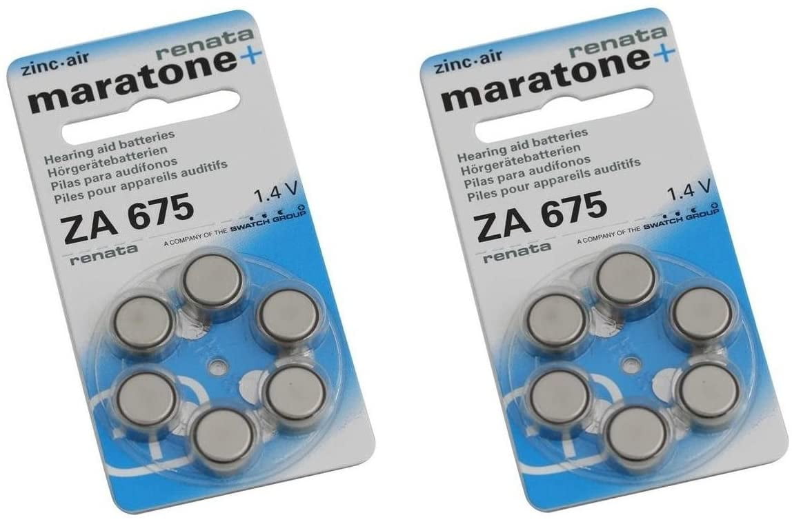Renata Hearing Aid Battery ZA 675 Maratone Zinc Air Hearing Aid Pack of 6 Pcs (2 Pack of ZA 675)