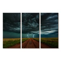 Elephant Stock Double Lightning In Colorado Wall Art - Horizontal Multi Panel Canvas - Living Room Wall Decor - Nature Multi Panel - Teal And Blue Decor - 74" x 48"