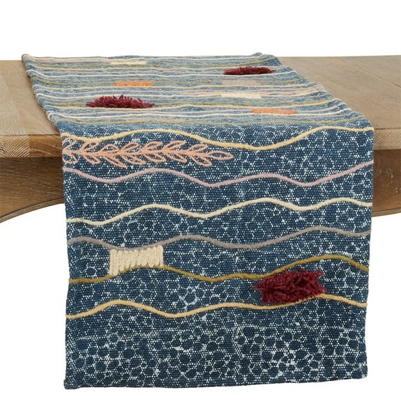 Fennco Styles Multicolored Abstract Block Print Embroidered Cotton Table Runner for Home Décor, Dining Table, Banquets and Special Events. 16" W x 72" L