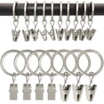 thumbnail image 1 of SURJDE Lot de 100 Anneaux de Rideau en Métal avec Pinces, Pinces de Suspension de Rideau, Pinces de Draperie avec Anneaux, Anneaux de Rideaux 1 Po de Diamètre Intérieur, Convient à une Tringle de 5/8 Po de Diamètre, Couleur Argent Mat, 1 of 7