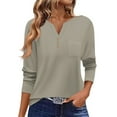 thumbnail image 2 of Tshirts Women Trendy Women's T Shirt Tee Button Long Sleeve Daily Weekend Fashion Basic V- Neck Regular Top With Pocket, 2 of 6