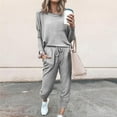 thumbnail image 2 of jtjvou Women Fall 2 Piece Lounge Outfit Long Sleeve Tops High Waisted Jogger Pants Set Spring Travel Clothes Tracksuit Gray XL, 2 of 7