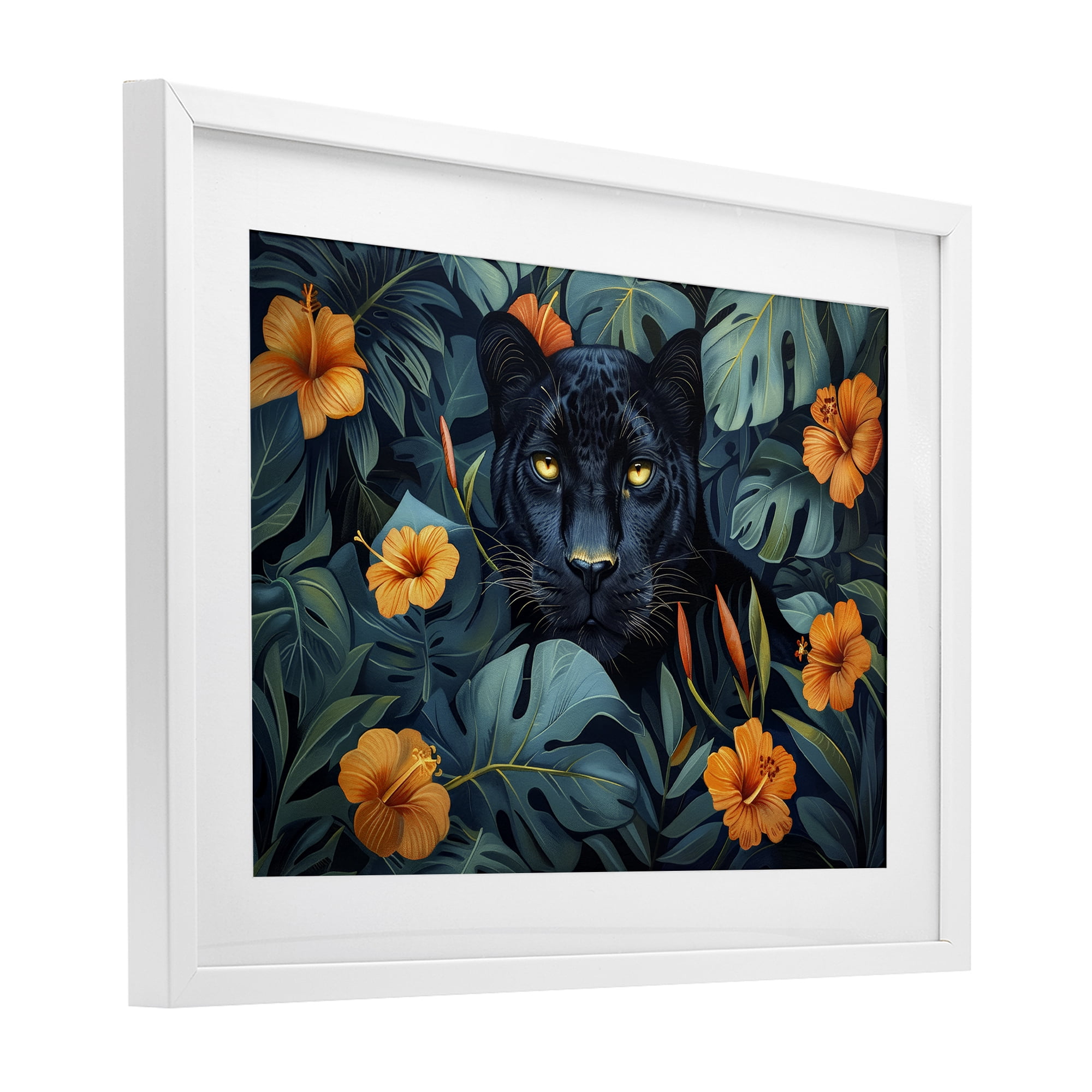 Stupell Industries Hiding Panther's Paradise White Framed Print Under Glass, design by Ray Powers
