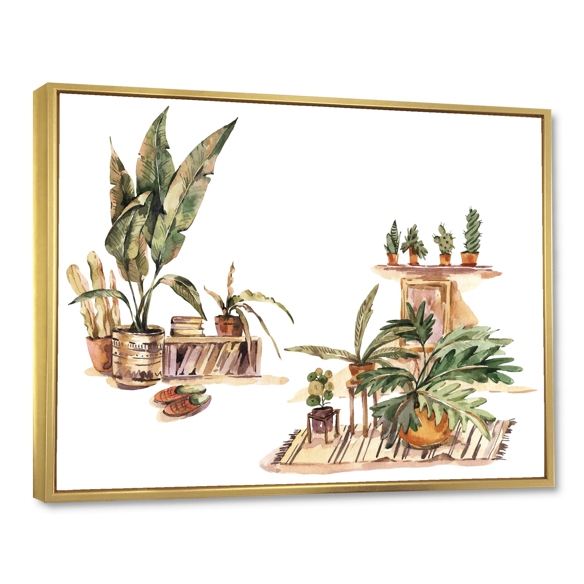Designart 'Indoor House Plants Urban Jungle in Flowerpots III' Traditional Framed Canvas Wall Art Print