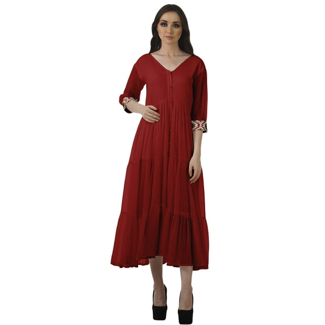 Moomaya Robes Longues Formelles Femmes Robes Décontractées à Volants Boutonnées Femmes