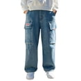 thumbnail image 2 of WOYY Boys Cargo Jeans Elastic Waist Straight Leg Denim Pants Kids Trousers, Sizes 10-11, 2 of 8