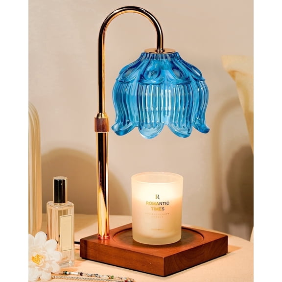 Funistree Blue Candle Warmer Lamp with Timer Dimmable, Height Adjustable Flower Wax Warmer, Gifts for Women Mom Birthday, House Warming Lotus Candle Melting Light for Jar Candles Home Decor