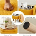 thumbnail image 6 of Tcbosik 13" Round Teddy Velvet Ottoman Footstool with Stable Wood Legs, Soft Upholstered Small Stool for Living Room Bedroom, Multi-Functional Storage Seat & Footrest, Easy Assembly, Brilliant Yellow, 6 of 9
