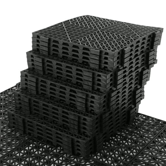 12"x12" Modular Cushion Mats, PVC Floor Tiles 50 Packs, Black