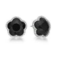 thumbnail image 3 of Black Onyx and Cubic Zirconia Five Petal Flower Stud Earrings for Women in 925 Sterling Silver with Friction Back by Lavari Jewelers, 3 of 4