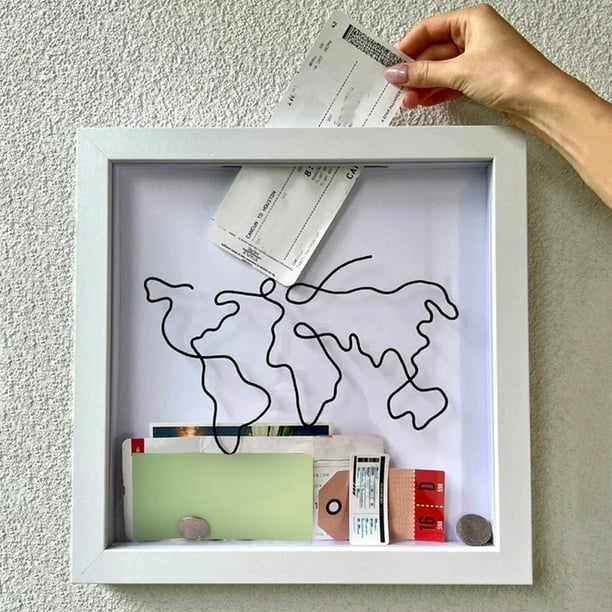 Vitrina de madera con marco de caja de sombra de carga superior con diseño de mapa para entradas