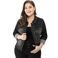 thumbnail image 1 of ChaqueDe MezclilDeshilachaCon Frente Lavado Clásico PaMujer De TalGrande Negro 1X, 1 of 6