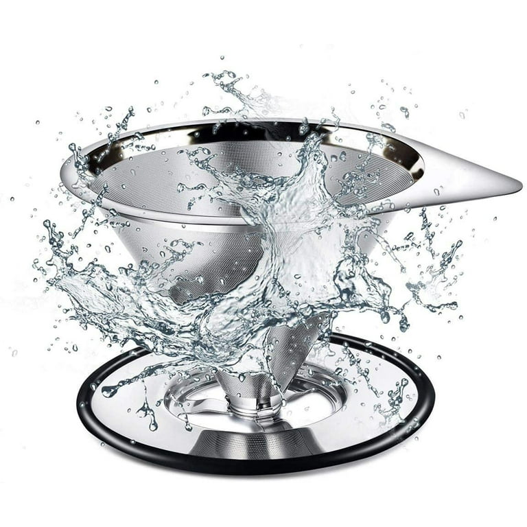  LHS Pour Over Coffee Dripper Stainless Steel Coffee Filter Metal  Cone Filter Paperless Reusable Coffee Filter Single Cup Coffee Maker 1-2  Cup With Non-slip Cup Stand and Cleaning Brush: Home 