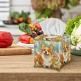 thumbnail image 3 of ZIATUBLE Corgi Floral Square Tissue Box Covers Leather Tissue Box Covers Rrectangular Napkin Organizer Dispenser with Snap Button Tissue Box Container Reusable Tissue Pouch, 3 of 7