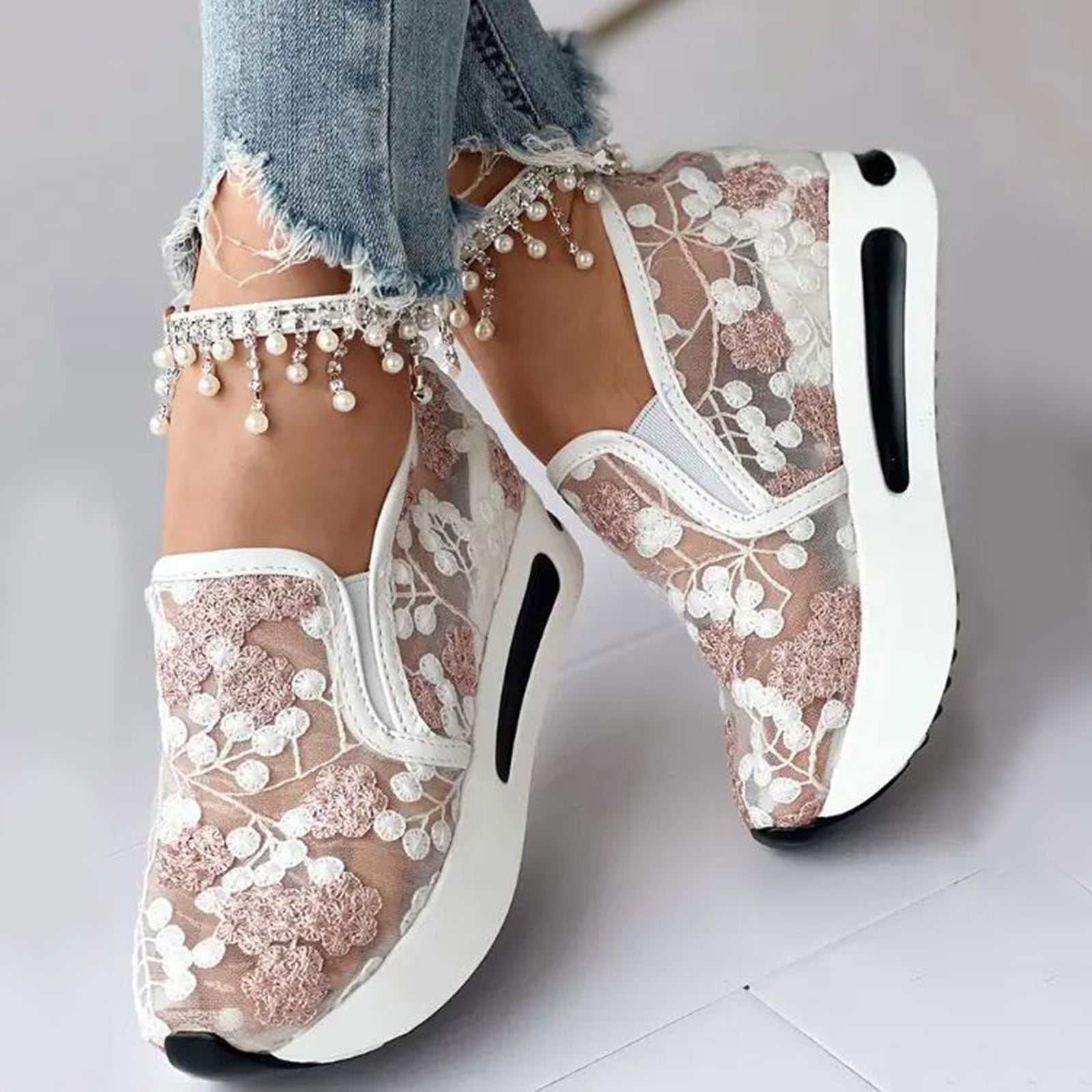 Dakaela Fashion Sneakers for Women 2025 Platform Slip on Walking Shoes Mesh Wedge Dressy Casual Loafers