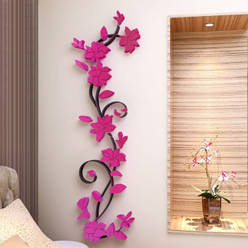 Modern 3D Flower Vine Mirror Wall Sticker DIY Decal Removable Room Home Decor 