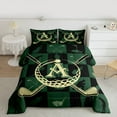thumbnail image 2 of jejeloiu Letter A Monogrammed Queen Comforter Set,Golg Ball Sport Bedding Sets,Green Black Plaid Bedding Comforter Set For Girls Boys,Microfiber Room Decorative Reversible,3 Pieces, 2 of 8