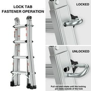 Aluminum Ladder with Wheels 17 ft Foldable Step Ladders, 300 Lbs Load Capacity Anti-Slip for Stairs Home Indoor Outdoor Roof
