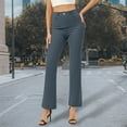 thumbnail image 3 of Fiaer,Women's Plus Size Straight Leg Dressy Pants,Ladies Work Stretchy Pant for Office Business,Womens High Waist Button Slim Fit Slacks Blue S, 3 of 8