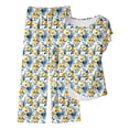 thumbnail image 2 of Maqroz Women's Outfits Print Tie Waist Short Sleeve Crew Neck Top and Long Pants Set Loose Summer Vacation Travel Lounge 2026 Yellow S, 2 of 5