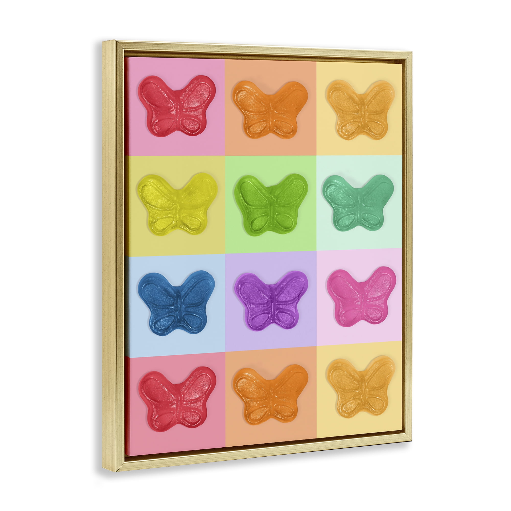 Stupell Industries Colorful Butterflies Candy Gold Framed Floater Canvas Wall Art, design by LISH Creative