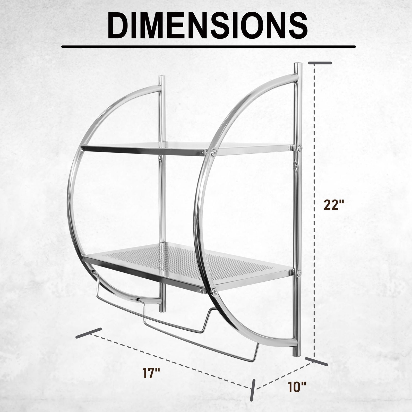 Juvale Wall Mounted 2 Tier Storage Organizer Shelf for Bathroom & Kitchen,  Chrome Metal Shower Caddy with 2 Swing Towel Rack