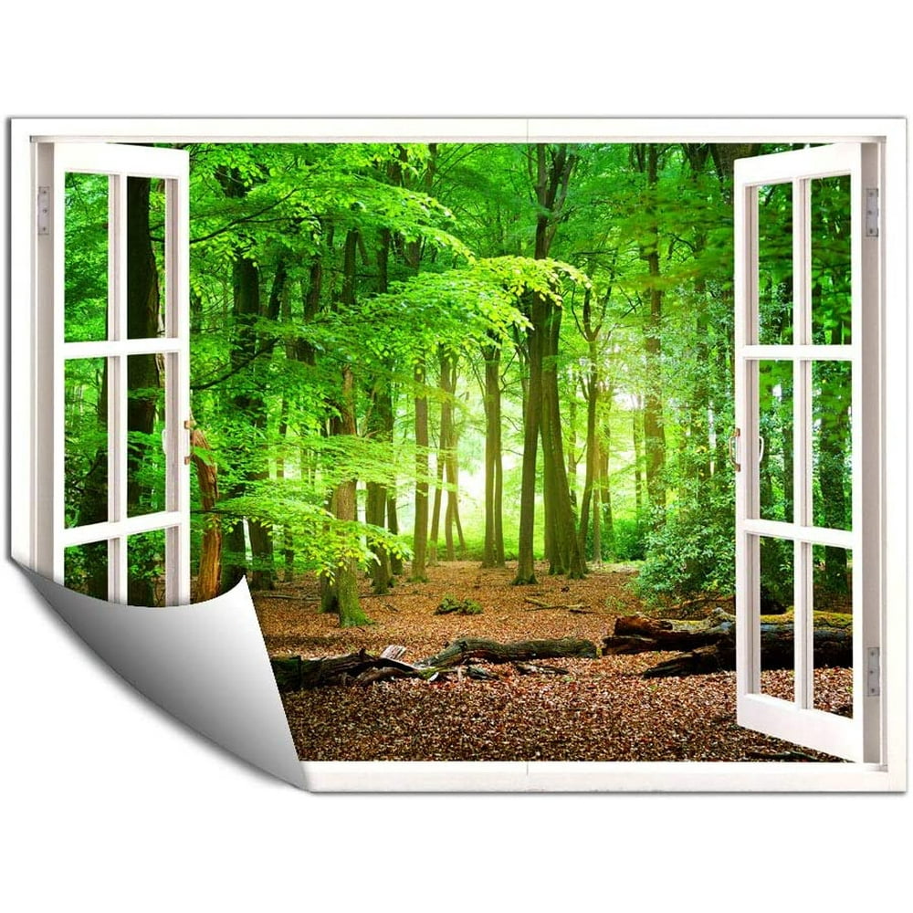 IDEA4WALL Fake Window View Forest Peel and Stick Wallpaper Removable