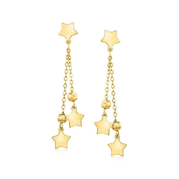 Ross-Simons Italian 14kt Yellow Gold Star and Bead Drop Earrings, Women's, Adult