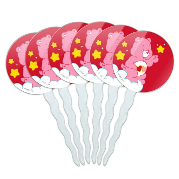 Care Bears Love-A-Lot Bear Cupcake Picks Toppers Decoration Set of 6