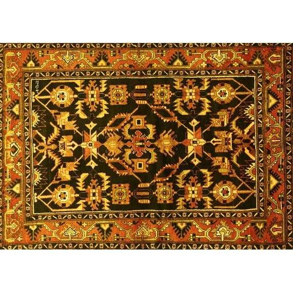 Ahgly Company Machine Washable Indoor Rectangle Persian Yellow Traditional Area Rugs, 7' x 9'