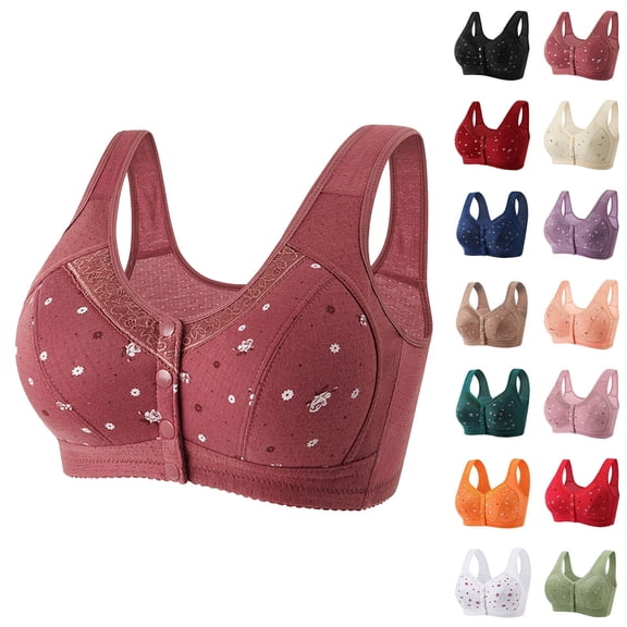 IQOGKRN Womens Button Open Front Bras Wireless Push Up Bras Lightweight Comfy Breathable Everyday Bras Underwear Blackish Green Size 38