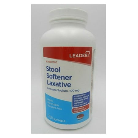 Leader Stool Softener Laxative Docusate Sodium 100 mg Softgels, 750 Ea, 2 Pack