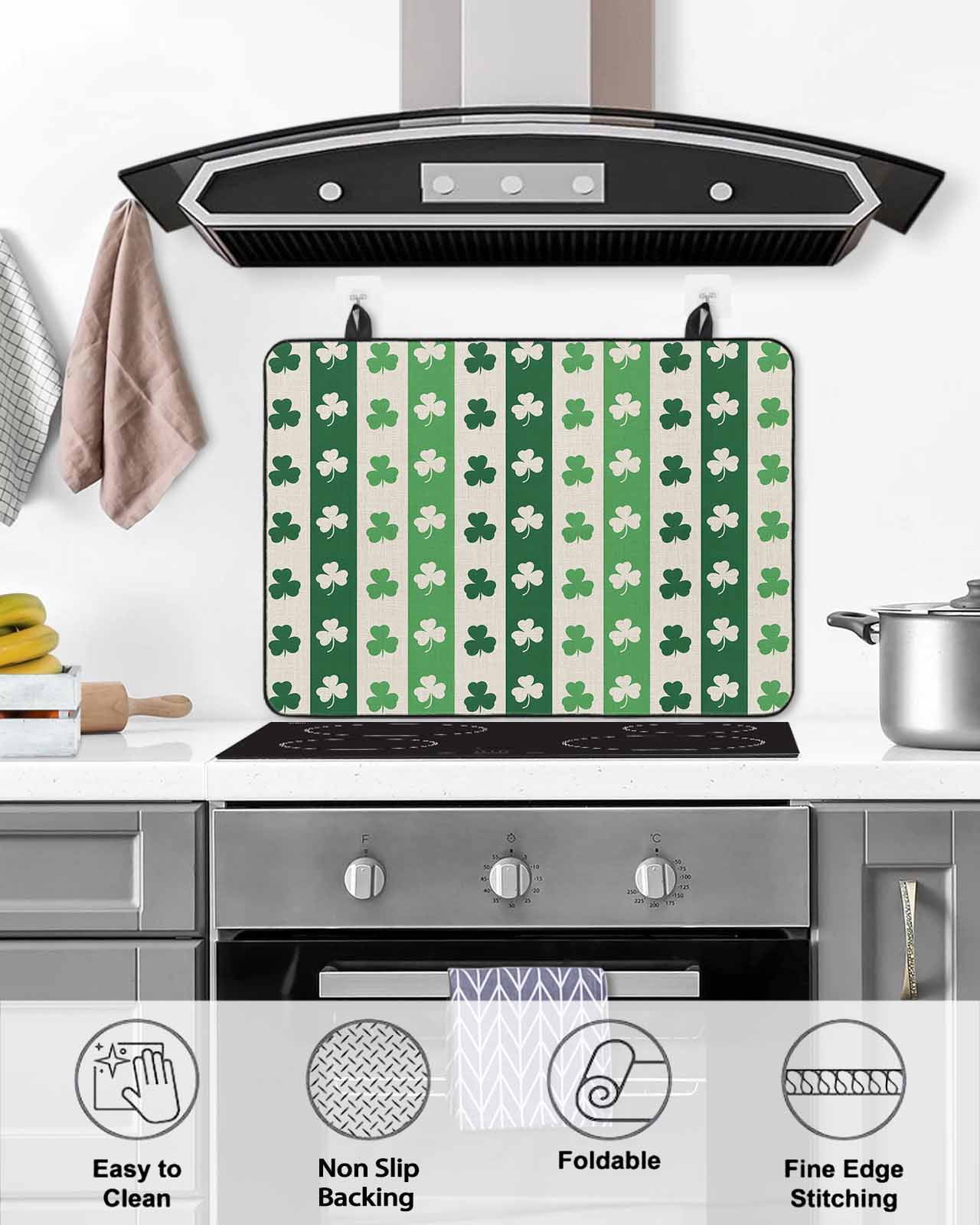 Large Induction Cooktop Protector Mat St. Patrick's Day Stove Top Covers for Electric Stove, Green Shamrock Irish Lucky Leaves Decorative Stove Burner Cover Mats, Glass Top Stove Cover