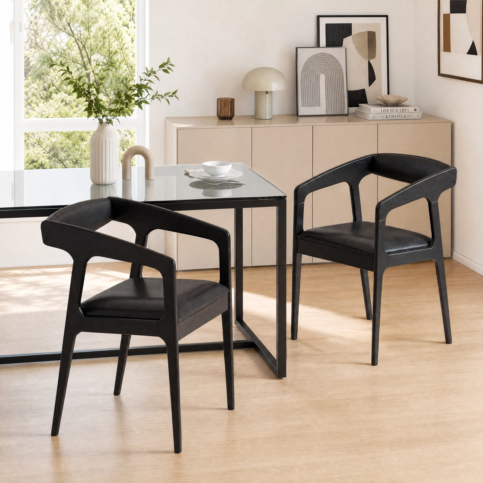Furnibear Upholstered Armchairs Set of 2 with Cozy Backrest and Padded Seat Cushion for Kitchen Dining Room Living Room Home, Black