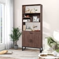 thumbnail image 6 of Miekor Furniture 75.9"Modern Open Bookshelf with Doors, Bookcase with Storage drawer and LED Strip Lights,Free Standing Display Rack,Wooden Tall Bookshelf for Living Room and Office, Walnut W4US8AAW, 6 of 9