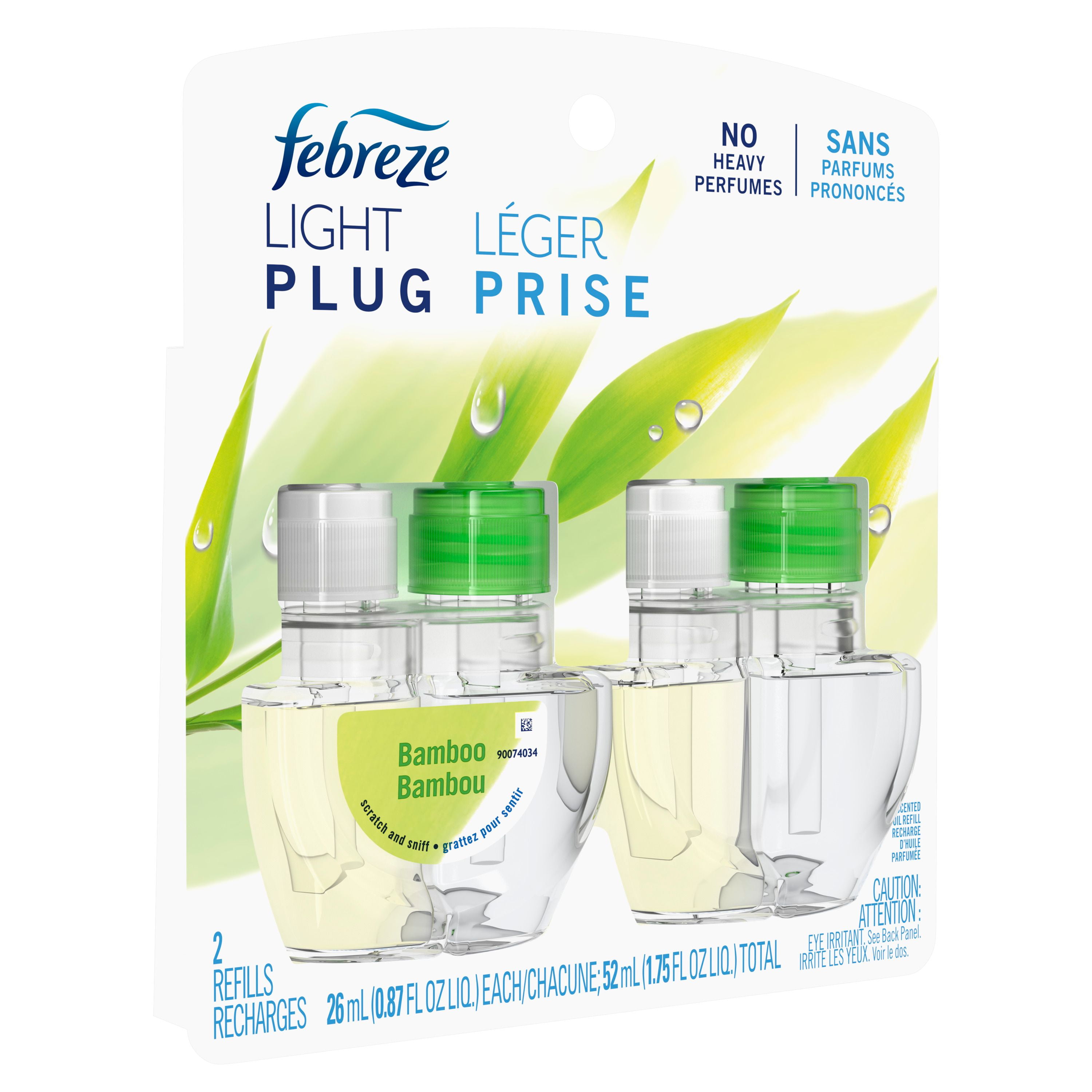 Febreze Plug In Air Freshener, Odor-Fighting Scented Oil Refill, Light Bamboo Scent, 2 Refills, 52ML