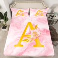 thumbnail image 2 of Homewish Initial A Letter Twin Sheet Sets for Girls, Romantic Gold Rose Twin Fitted Sheet, Pink Marble Watercolor Flat Sheet, Ultra Soft Bedroom Decor, 3 Pieces, 2 of 7